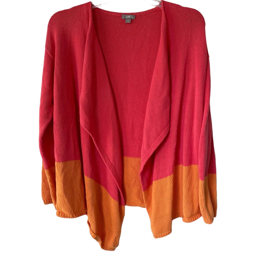 J. Jill Salmon Pink and Orange waterfall open cardigan size M